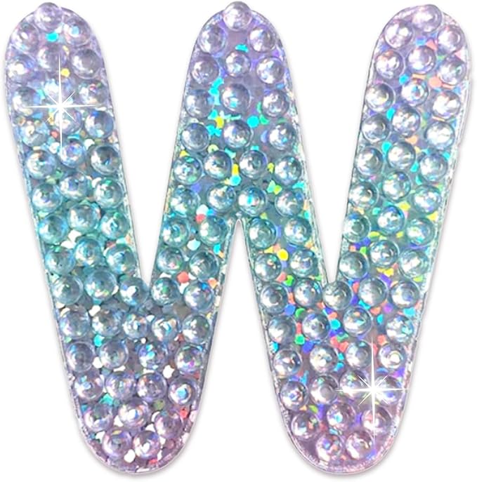 StickerBeans® Rhinestone Alphabet Letter Sticker W - Unique Sparkly Design 2” x 2” Cut-to-Shape Adhesive - Personalization, Collecting, Gifting, Scrapbooking, Decorating Laptops, Phone Cases, All Ages