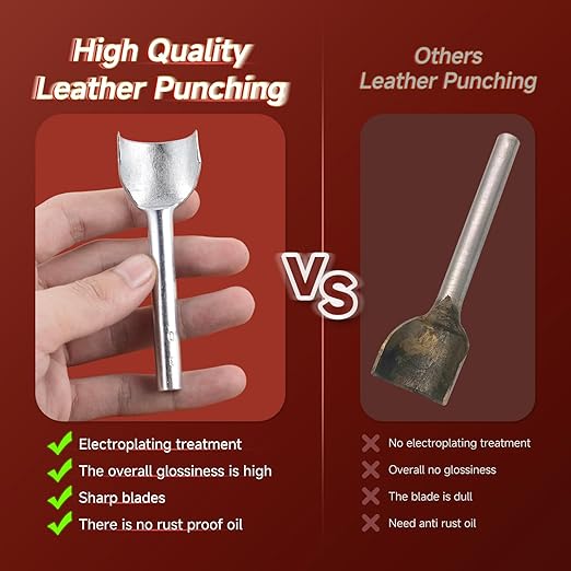 7Pcs Leather Craft Tools Precision Arc-Shaped Half Round Punch Set & Edge Cutters for Belt, Wallet, and Bag Making (Sizes from 10mm to 40mm)