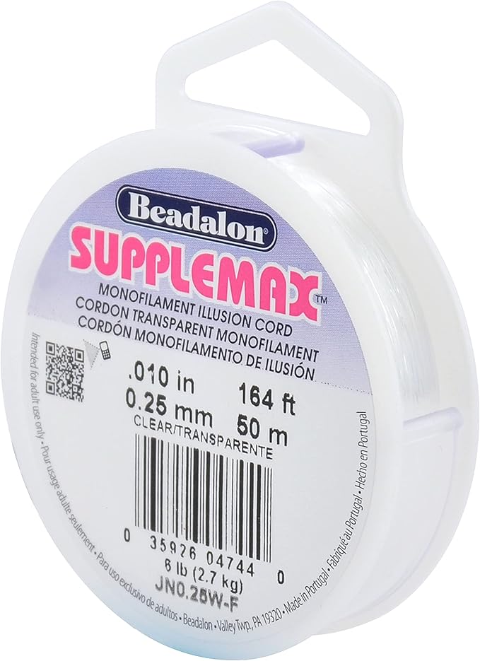 Beadalon SuppleMax Illusion Beading Cord, 0.25 mm / 0.010 in, Clear Monofilament, 50 m / 164 ft