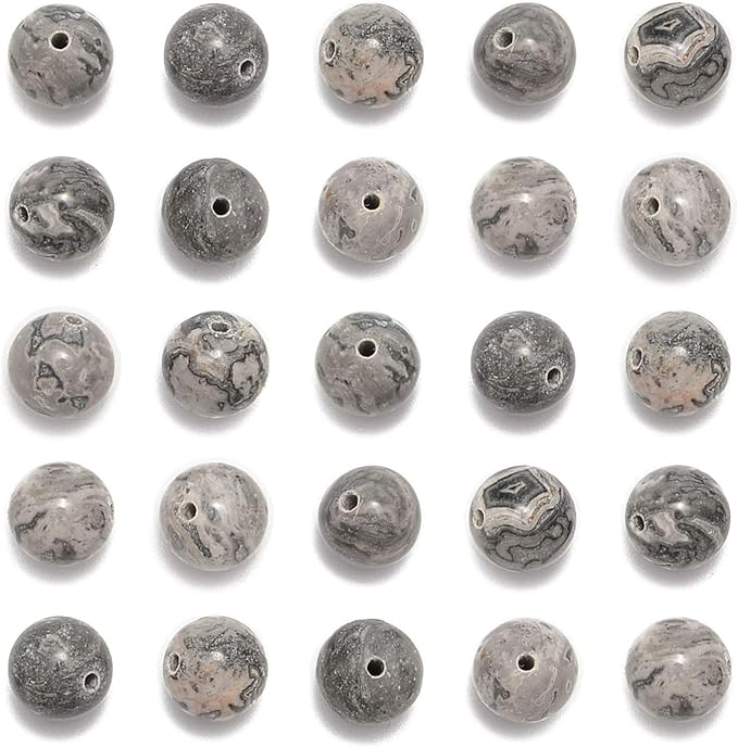 NCB Natural Beads Spacers 100pcs 8mm Round Landscape(Map Japser) Loose Gemstone Genuine Real Stone DIY Charm Smooth Beads for Bracelet Necklace Jewelry Making (Landscape(Map Japser), 8mm 100Beads)