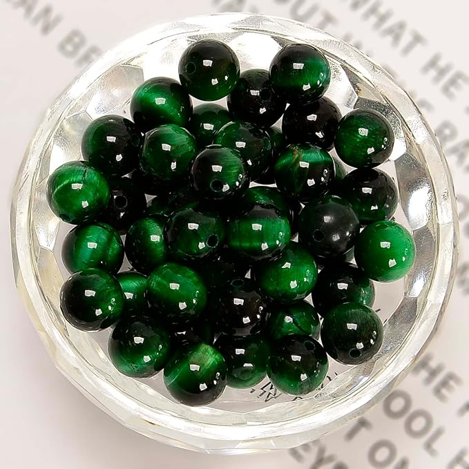 NCB 100PCS 8mm Natural Green Tiger's Eye Gemstone Round Loose Stone Spacer Beads for Jewelry Making with Crystal Stretch Cord
