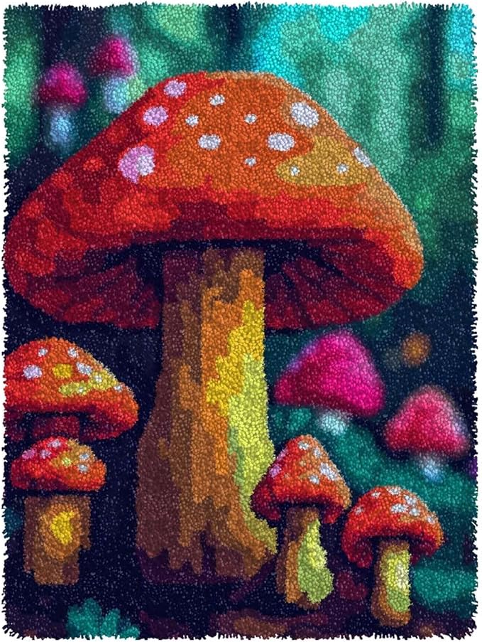 Ylkgogo Latch Hook Kits for Adults, Color Printed DIY Rug Carpet Needlework for Home Decoration Festival Gift 20.5"X 15" (Mushroom)