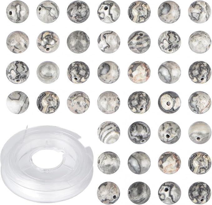 10mm 100pcs Natural Stone Beads Map Jasper Round Genuine Stone Beading Loose Gemstone Hole Size 1mm DIY Charm Smooth Beads for Bracelet Necklace Earrings (Map Jasper 10mm)