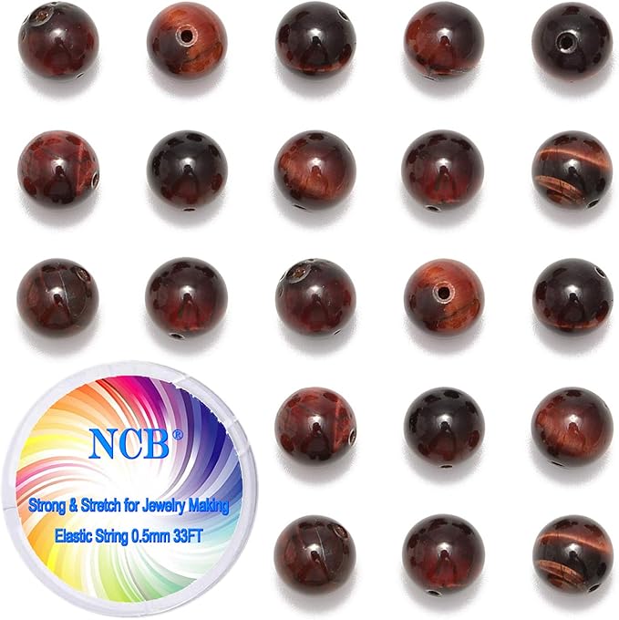 NCB 100pcs Original Natural Stone Beads Gemstone Round Loose Beads 6mm 8mm 10mm (Red Tiger's Eye, 10mm 100Beads)