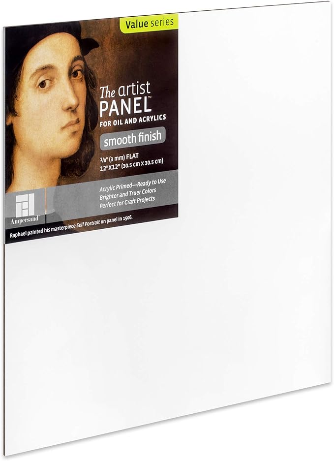 Ampersand Art Supply Wood Gesso Artist Painting Panel: Primed Smooth, 12" x 12", 1/8" Flat Profile