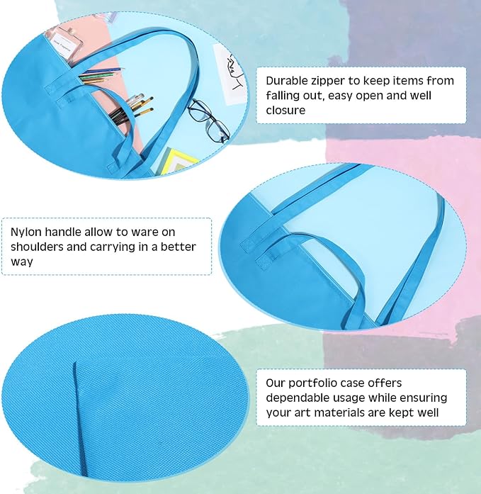 Abbylike 48 x 36 Inch Art Portfolio Bag Large Size Art Supply Bag with Nylon Shoulder Waterproof Poster Board Painting Drawing Sketch Storage Carrying Case for Christmas Artwork Gift(Blue,1 Pcs)