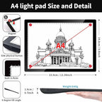 Rechargeable A4 Light Box for tracing with Padded case,Magnetic Light pad Built-in 2500mAH Battery,5 Levels of Brightness Light Table,Portable Light Board for Diamond Painting Drawing,Sketching,X-ray