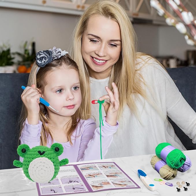 CrocYarn Crochet Kit for Beginners - Knitting Kit for Adults | Learn to Crochet Animals Frog Octopus Cow with Step-by-Step Video Tutorials