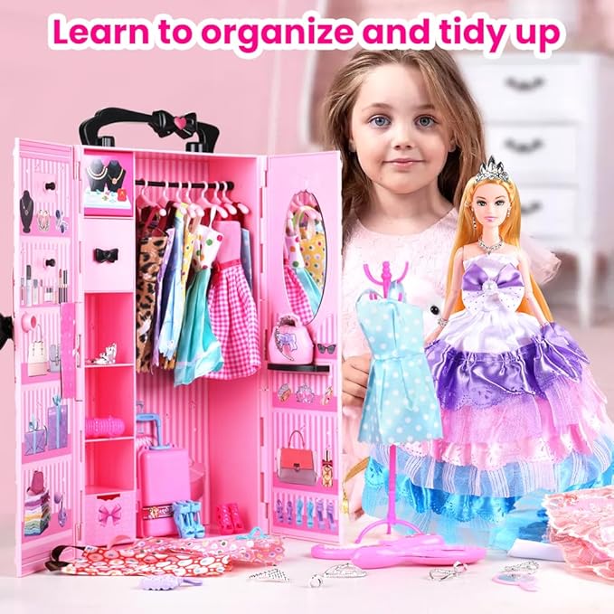 UCanaan Girl Doll and Closet Set with Doll Clothes and Accessories Items Including Fashion Dolls, Dressand Many Other Accessories (Refer Picture Shows)，Best Gitfs for Girls Christmas Birthday