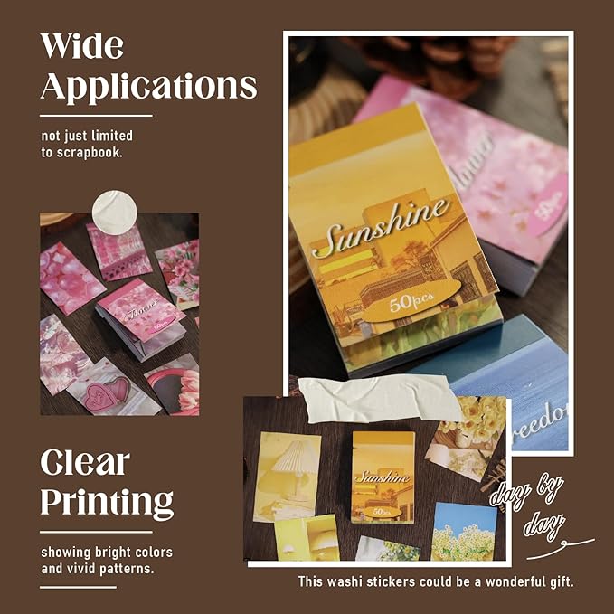 Washi Stickers, 6 Sets 300 Pcs Aesthetic Sticker Book for DIY Journaling, Journaling Supplies for Bullet Journal Art Diary Card Craft Gifts Planner Notebook