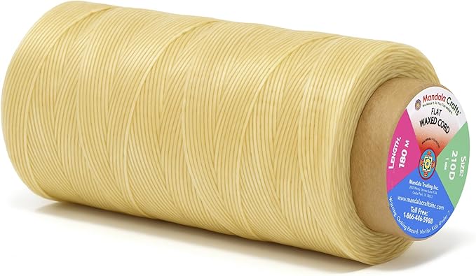 Mandala Crafts Cream Flat Waxed Thread for Leather Sewing - 197 Yds 210D 1mm Polyester Leather Thread String Waxed Cord for Leatherwork, Beading, Bookbinding, Hand Stitching