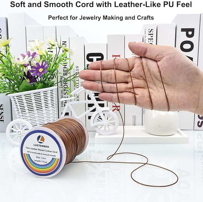 1mm Faux Leather Waxed Cotton Cord, 175 Yards – Durable Necklace String, Soft and Textured Cord for Necklaces, Bracelets, and Jewelry Making
