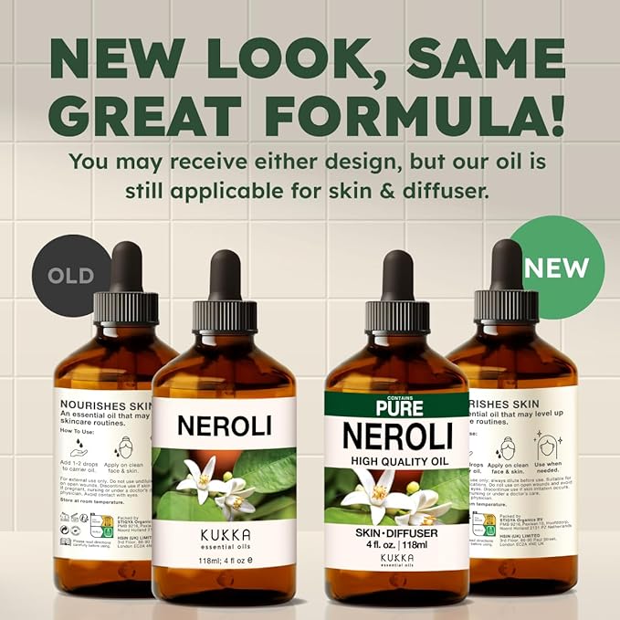 KUKKA Neroli Essential Oils - 4 Fl Oz - for Hair, Skin, Diffuser, Aromatherapy & DIY Soap Making Scent