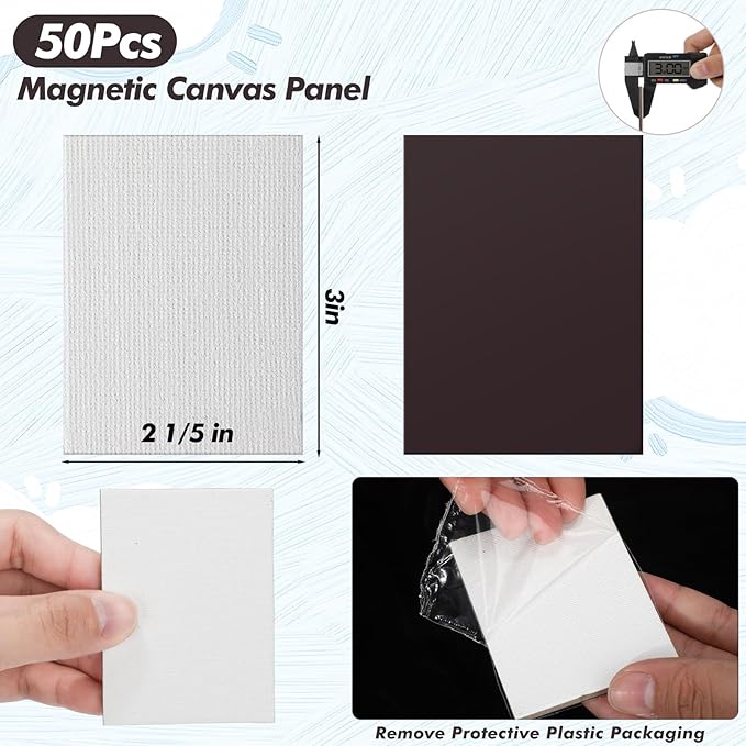 Engrowtic 50 Pcs Magnetic Painting Canvas Panel Mini Canvas Boards for Painting Mini Tile Art for Fridge Locker Art Crafts DIY(2 1/5 x 3 in,Rectangle)