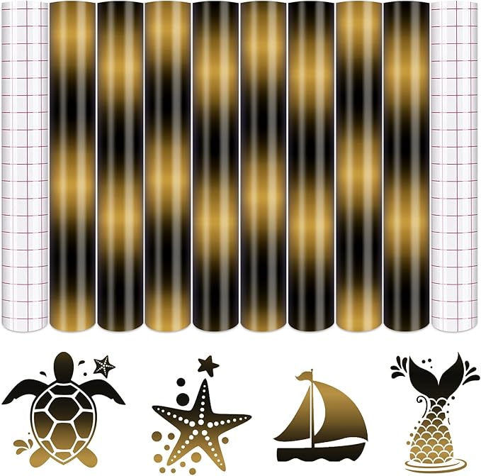 Tintnut Black Yellow Permanent Vinyl - 8 Sheets 12"x10"Gradient Adhesive Self Sticker, Ombre Glossy Self Sticker Water Proofing Vinyl Compatible with Cricut Or Silhouette