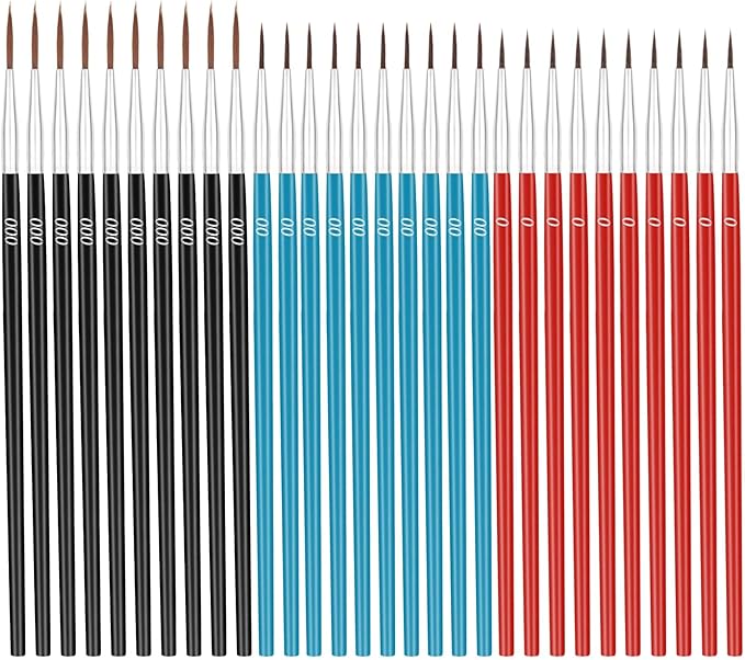 Anezus Tiny Detail Paint Brushes 30 Pcs Micro Paint Brushes Fine Tips with 3 Size #000#00#0 Precision Liner Brush for Miniature Models 40k Watercolor Acrylic Painting