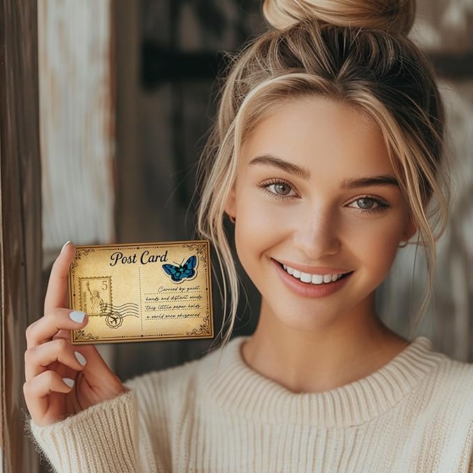 GLOBLELAND Vintage Butterfly Postcard Clear Stamps for Cards Making and Journaling Retro Airmail Transparent Stamp Silicone Stamps Seal for DIY Scrapbooking Embossing Photo Album Decor