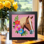 ACRNIGHEET 2Pcs Horse Punch Needle Kits for Adults Beginners, Include Instructions, Punch Needle Embroidery Kit, Pre-Printed Horse and Flower Pattern, Frame, Yarns, Sewing Needles, Exquisite Gifts