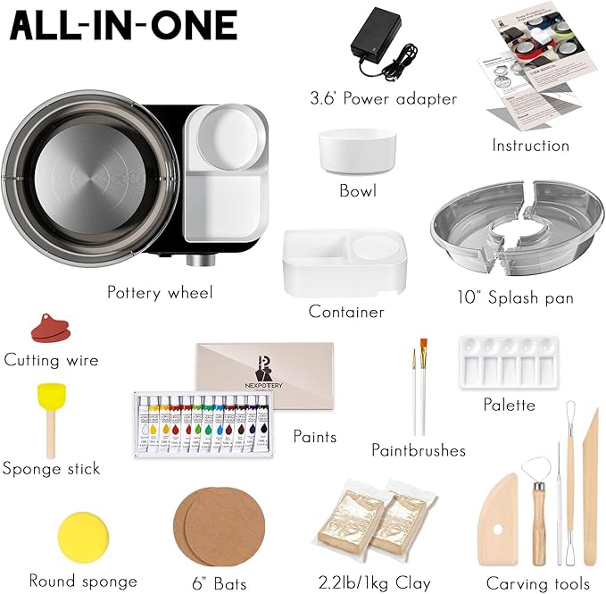 Pottery Wheel for Kids and Beginners - Complete Pottery Set for Kids with 6" Turntable, 2.2lb Clay, Art Supplies Sculpting Tools, Craft Gifts for Teens Kids Adults (Grey)