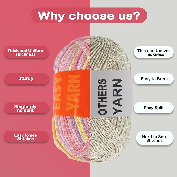 4x50g Beginner Crochet Yarn for Crocheting and Knitting; Beginner Easy Yarn kit with Tool Set (Macaron+Yellow+Orange+Purple, 4 Skein)