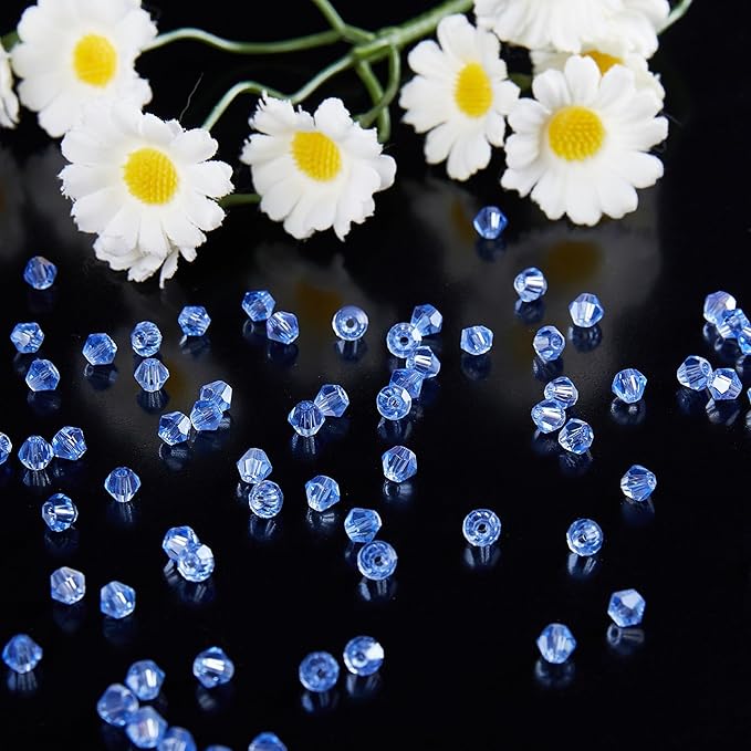 1100PCS 4mm Bicone Crystal Glass Beads for Jewelry Making, Sparkling Mini Beads for Suncatchers, DIY Bracelets & Craft Projects(Light Blue)
