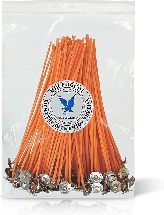 6 Inch Candle Wick,100 Piece Cotton Candle Wicks, Orange Low Smoke Pre-Waxed Candle Wicks with Tabs for Candle Making DIY