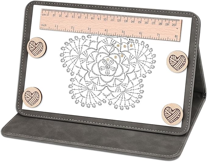 Earssa Knitting Pattern Holder,Knitting Chart Holder,Magnetic Crochet Knitting Chart Holder Knitting Accessories Foldable Knitting Chart Keeper with Ruler for Fixed Crochet Pattern (Grey)