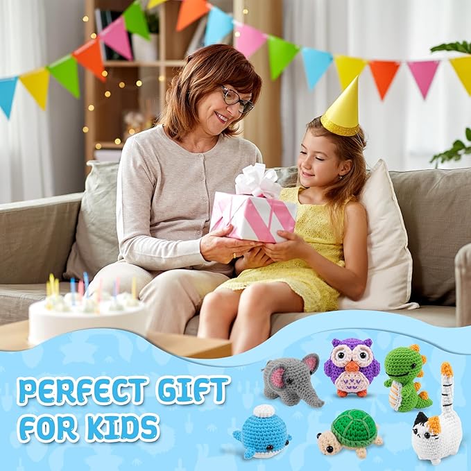 QYGYMXC 6PCS Crochet Kit for Beginners, Knitting Kit with Step-by-Step Video Tutorials, Beginner Crochet Kit for Adults, Crochet Animal Kit for Beginners Kids,Holyday Essentials