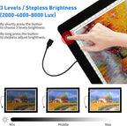 A3 Light Pad with Foldable Stand, UL Certified Adapter, 8000 Lux Super Bright Ultra Thin Pad for Cricut Weeding Vinyl, Artist Drawing Light Box/Board/Table for Tracing, Sketching - Black