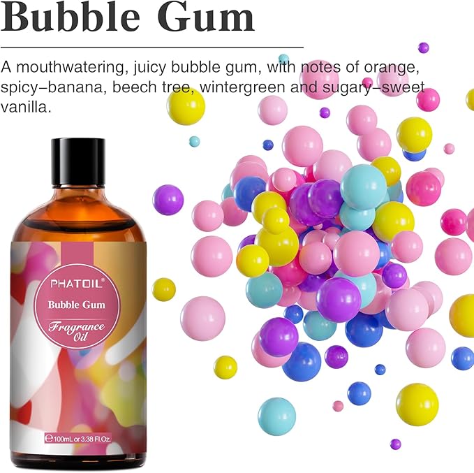 PHATOIL Bubble Gum Fragrance Oils for Aromatherapy, 3.38FL.OZ Diffuser Oils for Home, Perfect for Aromatherapy, Humidifiers, Yoga, DIY Candle and Soap Making - 100ml