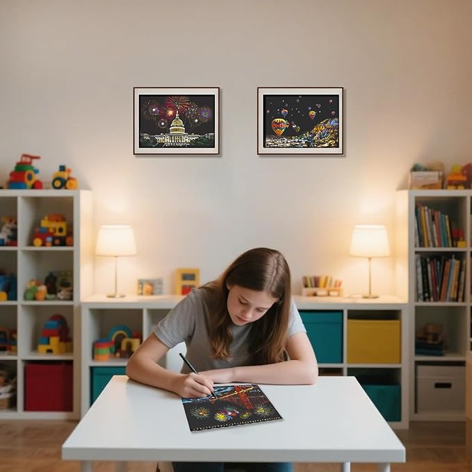 Scratch Art Book(A4-10Page) for Adults & Teens – ASMR Stress-Relieving Scratch Off Art | Paint by Scratch Kit Set | Travel Landmarks & Engraving Art | Creative Gift for Adults (Colorful City Series B)