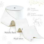 White Velvet Wired Ribbon with Glitter Back 4 Inch White and Gold Christmas Ribbon Wired Ribbon for Christmas Tree, Gift Wrapping, Mantel, Wreaths Supplies, Topper Bows (10 Yards)