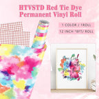 Tie Dye Permanent Vinyl Roll- 12'' x 8ft Red Clouds Permanent Adhesive Vinyl for Mugs Decors Self Adhesive Sticker