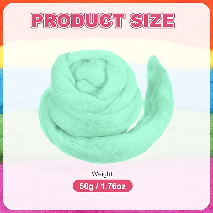 MECCANIXITY Wool Roving Yarn Soft Felting Wool 50g/1.76oz Pure Chunky Roving Yarn for Needle Felting Knitting Blanket Spinning Weaving Art DIY Craft Light Sky Blue
