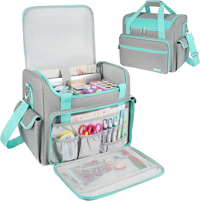 Craft Bag for Scrapbook Supplies, Large Scrapbook Tote with 15.6'' Laptop Sleeve, Art Supply Storage Bag with Multiple Pockets for Scrapbooking Tools, Gray