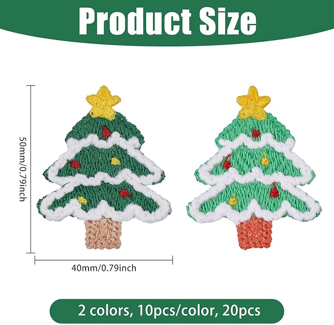20Pcs Crochet Christmas Tree Appliques Handmade Crochet Colorful Christmas Tree Sweater Decorations for Decor Holiday Party Home Office DIY Accessories