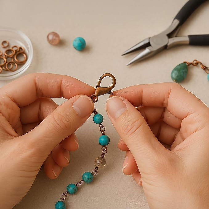 Mandala Crafts 16mm Antique Copper Color Metal Lobster Clasps for Jewelry Making - 100 Lobster Claw Clasps with Jump Rings Jewelry Findings Kit for Necklaces Bracelets Charms Fasteners