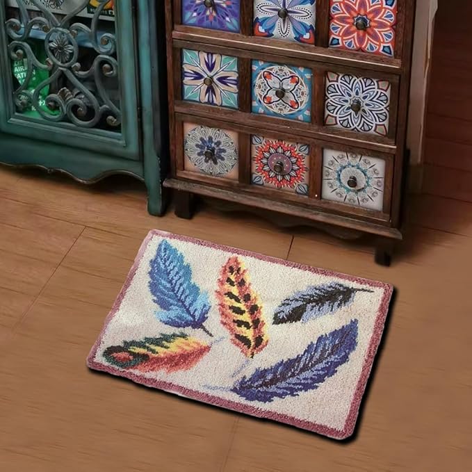 YAKOLECI Latch Hook Kits for Adults, DIY Tools Needlework Unfinished Crocheting Rug Yarn Cushion Embroidery Carpet Set 23.6" X 15.8" (Feather)