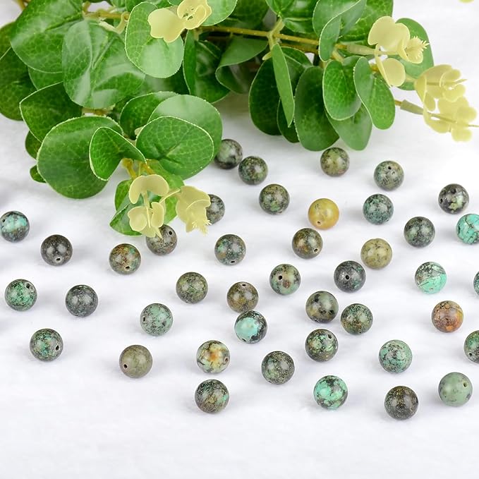 Natural Stone Beads African Turquoise Round Genuine Stone Beading Loose Gemstone Hole Size 1mm DIY Charm Smooth Beads for Bracelets Necklaces Earrings 6mm 200pcs (African Turquoise 6mm)