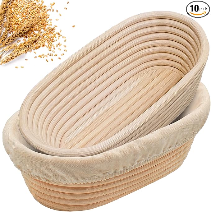10" Banneton Bread Proofing Basket, Sourdough Proofing Basket Set of 2, Bread Banneton Basket for Professional & Home, Oval Bread Proofing Baskets for Sourdough