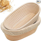 10" Banneton Bread Proofing Basket, Sourdough Proofing Basket Set of 2, Bread Banneton Basket for Professional & Home, Oval Bread Proofing Baskets for Sourdough