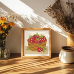 Doodlream Strawberries DIY Punch Needle Embroidery Kit for Adult Beginner, 9.4" A Basket of Strawberries Punch Stitching Craft Set for Starter with Frame, Fabric Pattern, Threader, Yarn, Pinch Needle