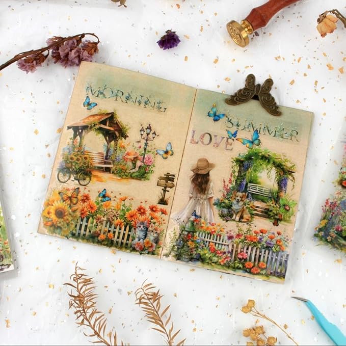 Transparent Garden Flower Stickers for Scrapbooking, 20 Sheets Precut PET Journal Stickers Book for Journaling Supplies, Card Making, Junk Journal, Scrap Book, Bujo, DIY Crafts Arts
