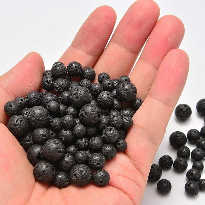 NCB 100pcs Genuine Gemstone Loose Beads 6mm Natural Stone Beads Round Real Energy Stones for DIY Jewelry Making Bracelet Necklace, Stretch Unisex (Black Volcanic Lava, 6mm 100Beads)