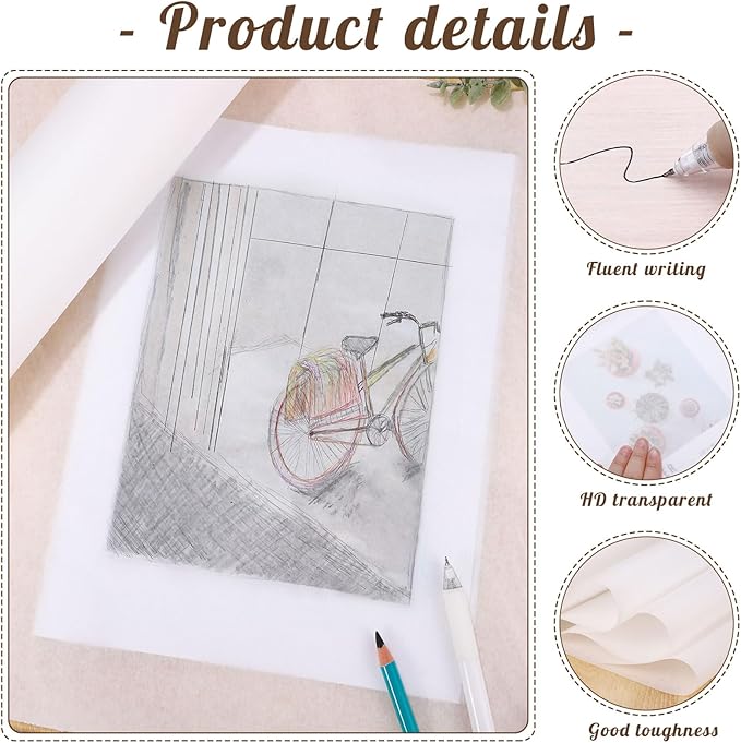 Tracing Paper Roll 24in x 75yd, White Trace Paper Pattern Paper Translucent Tracing Paper for Sewing, Drawing, Sketching, Gift Wrapping