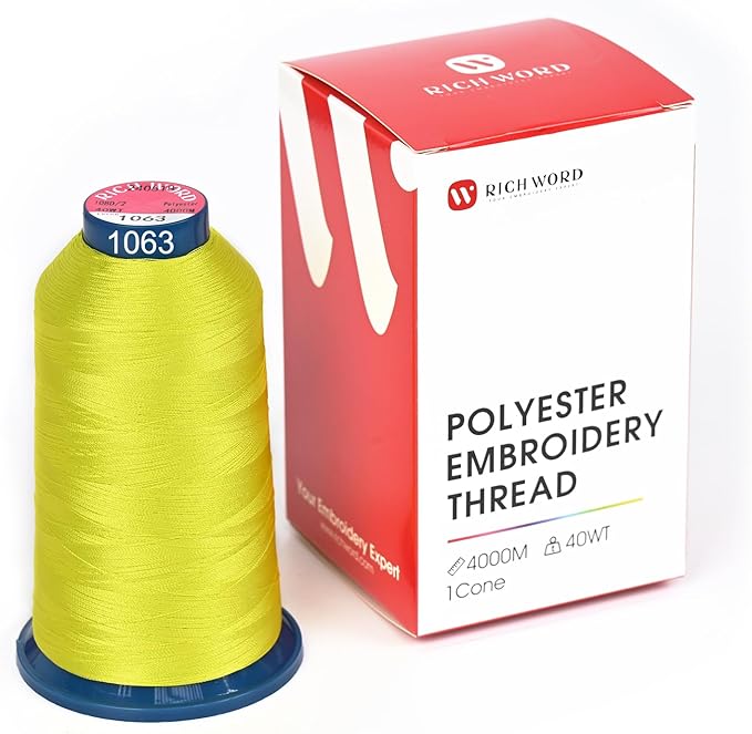 Richword Selected Yellow Embroidery Thread 4000M(4374Y) 40WT Polyester Thread 100 Colors Selected for Commercial Multi Needles and Single Needle Embroidery Machine 1063