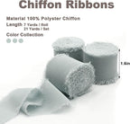 3 Rolls Light Gray Handmade Fringe Chiffon Ribbon 1.5" x 7Yd Silk-Like Colorful Rustic Ribbon for Bouquets Wrapping Decor Wedding Tie Invitations Crafts