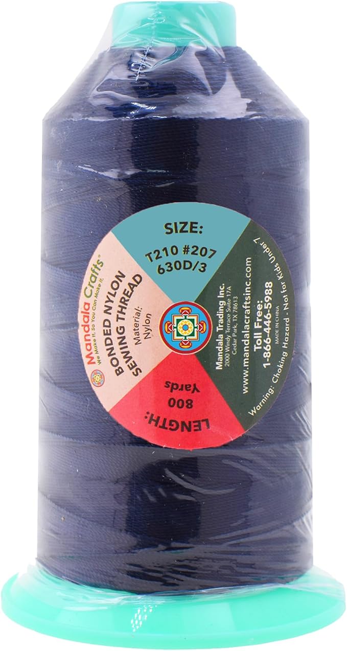 Mandala Crafts Bonded Nylon Thread Dark Blue Heavy Duty Sewing Threads - 800 YDs Size 207 630D T210 Tex 210 Thread for Leather Jeans Weaving Outdoor Marine Upholstery Threads