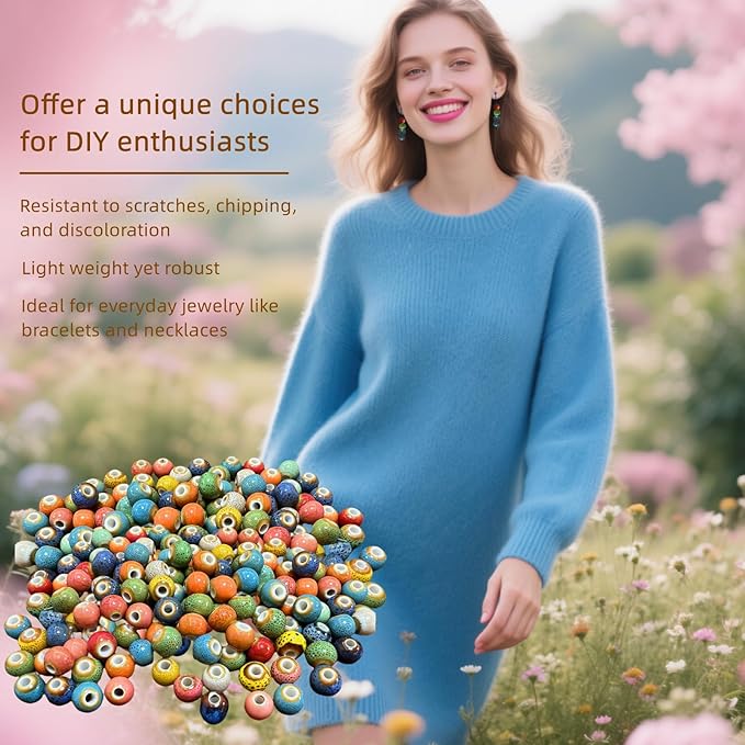 Ceramic Round Porcelain Beads Flower Porcelain Spacer Bead Craft Beads Ornamenets for DIY Jewelry Necklace Bracelet DIY Crafts for Women Above 12 Years Old 200 pcs