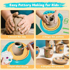 TingingYuli Pottery Wheel for Kids,Complete Pottery Kit and Tools for Beginners,Arts and Crafts Toys for Kids Ages 8-12,Art Supplies Birthday Gifts for Boy Girl Age 6 7 8 9 10 11 12 (Yellow/Cyan)